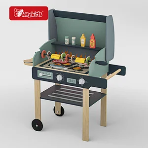 Pretend Cooking Barbecue Playsets Wooden Toy Grill Set for Kids W10D879